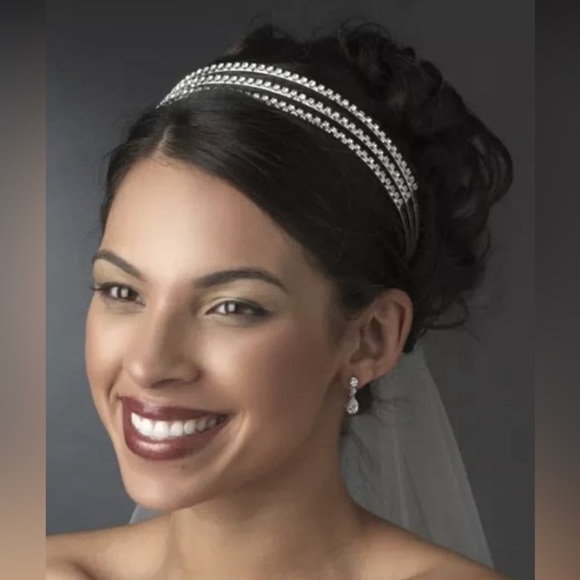 NWT Glamorous & Elegant Out-Wedding Triple Row Rhinestones Stunning Headband - Picture 2 of 11